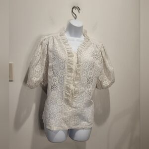 Pitchfork Brand Size XL White Lace Cottagecore Cardigan Small Flaw